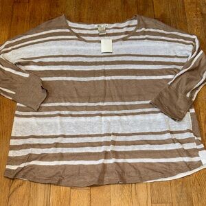Avalin Women's‎ 100% Linen Casual Striped Blouse - Brown and White Size L